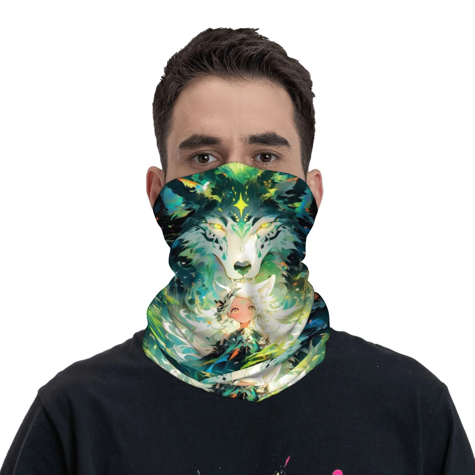 

Гетры для шеи Whimsical Wolf & Sprite, модные, функциональные, унисекс, идеально подходящие для приключений на свежем воздухе, мягкие, ветрозащитные, УФ-защитные, защитные