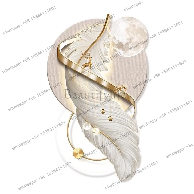Modern light luxury entrance decorative painting with lamp feather hanging painting