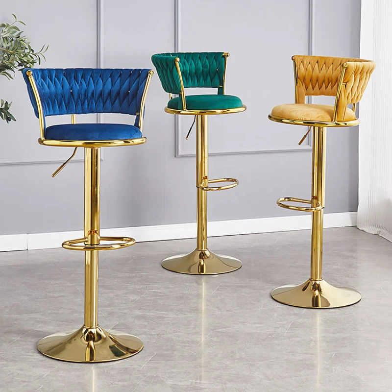 

Luxury Lift Rotate Stools Bar Chairs Customized Metal Frame Velvet Nodic Bar Stool High Chair Bar Stools