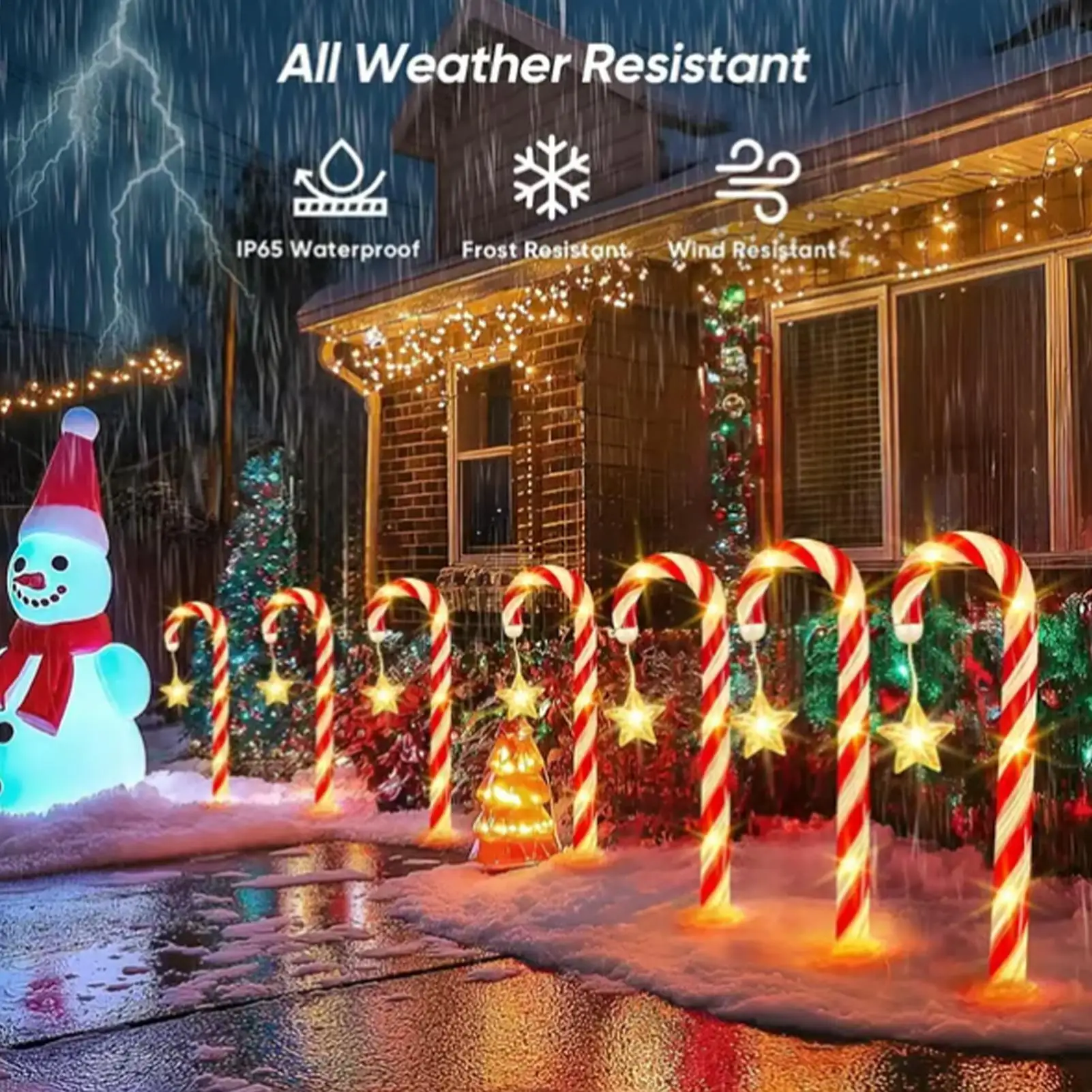 Christmas Outdoor Lights 8-Mode 1200mAh Waterproof Solar Candy Cane Lights Christmas Decor For Pathway Patio Yard Backyard Porch