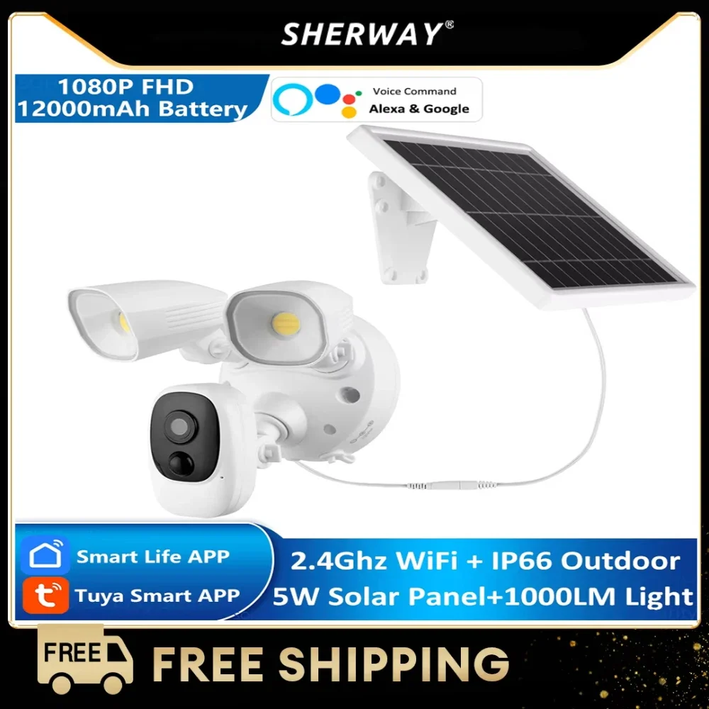 

Tuya Smart Alexa Google Battery Solar Powered Spotlight Wire-Free WiFi FHD 1080P Outdoor PIR Floodlight Surveillance CCTV Camera