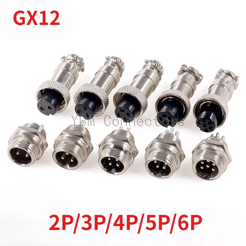 1set GX12 aviation plug 2pin 3pin 4pin 5pin 6pin cable male and female connectors 12mm plug and socket