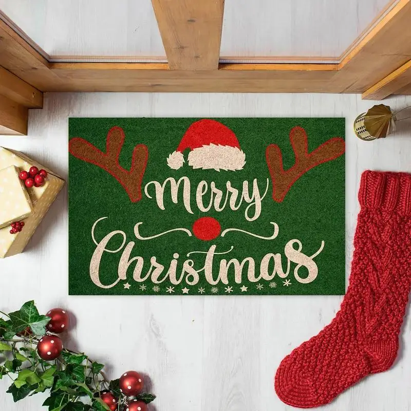 40x60cm green Merry Christmas Doormat Rug Doormat Entrance Floor Carpet Christmas Welcome Mat Xmas Holiday Front Door Mat