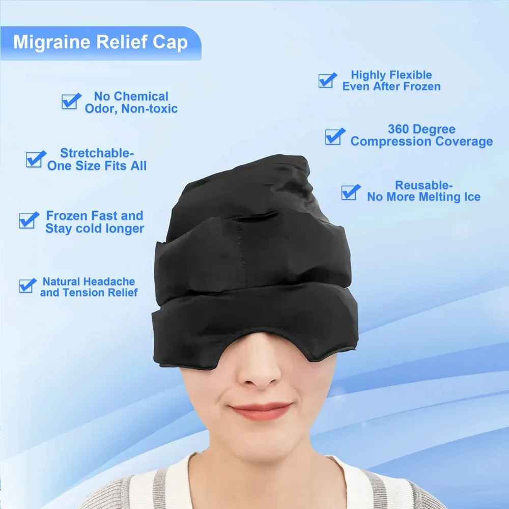 New Migraine Gel Ice Hat Cooling Headache Pack Wearable Cold Therapy Wrap for Tension,Sinus,Pressure Pain Relief,Stress Reliever