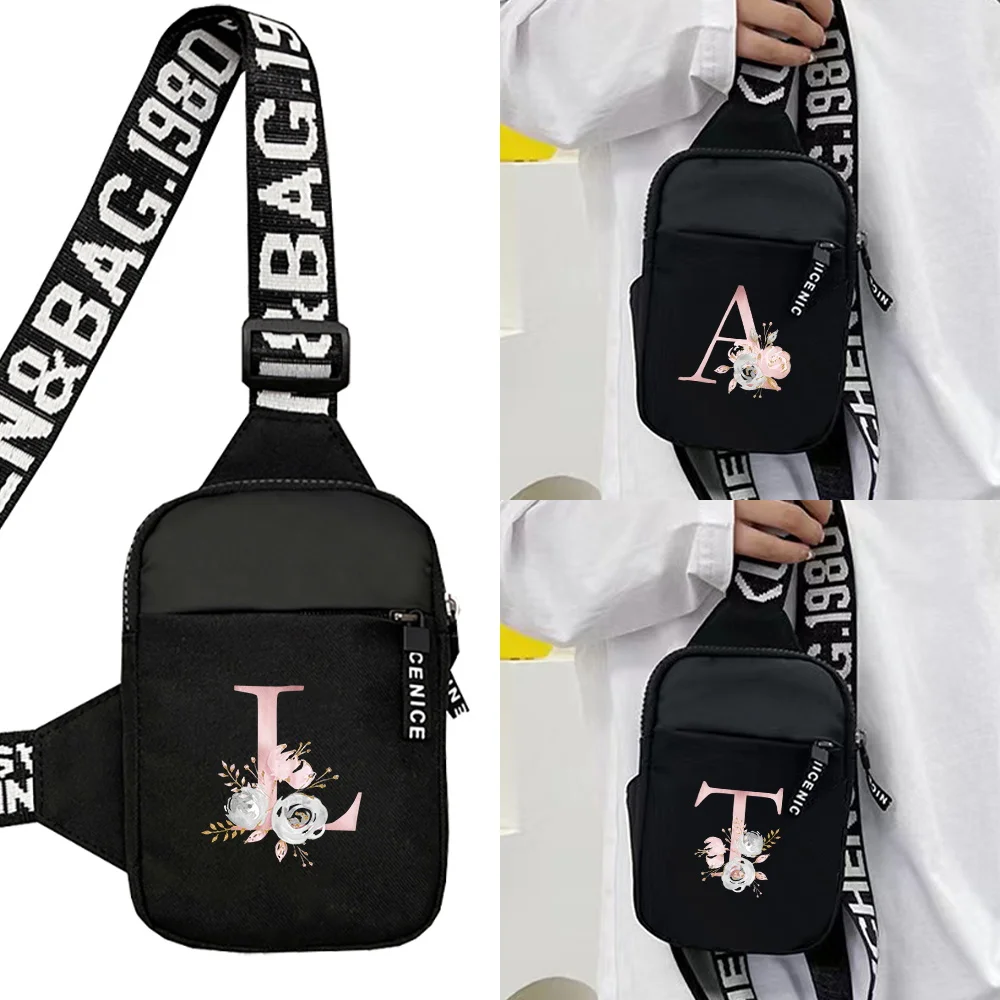 

Outdoor Sports Chest Bags for Men and Women One Shoulder Dustproof Leisure Item Storage Bag Pink Flower Series Crossbody Bags