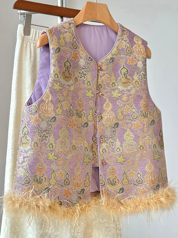 

Новая осенне-зимняя свободная утепленная куртка в китайском стиле с круглым вырезом, с перьями страуса, хлопковая, женская верхняя одежда, жилет