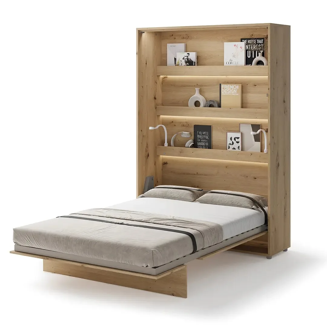 

Modern Vertical Wall Bed Wooden Folding Hidden Bed with Shelves Space Saving Foldable White/Black/Custom Easy Assemblypromote sa