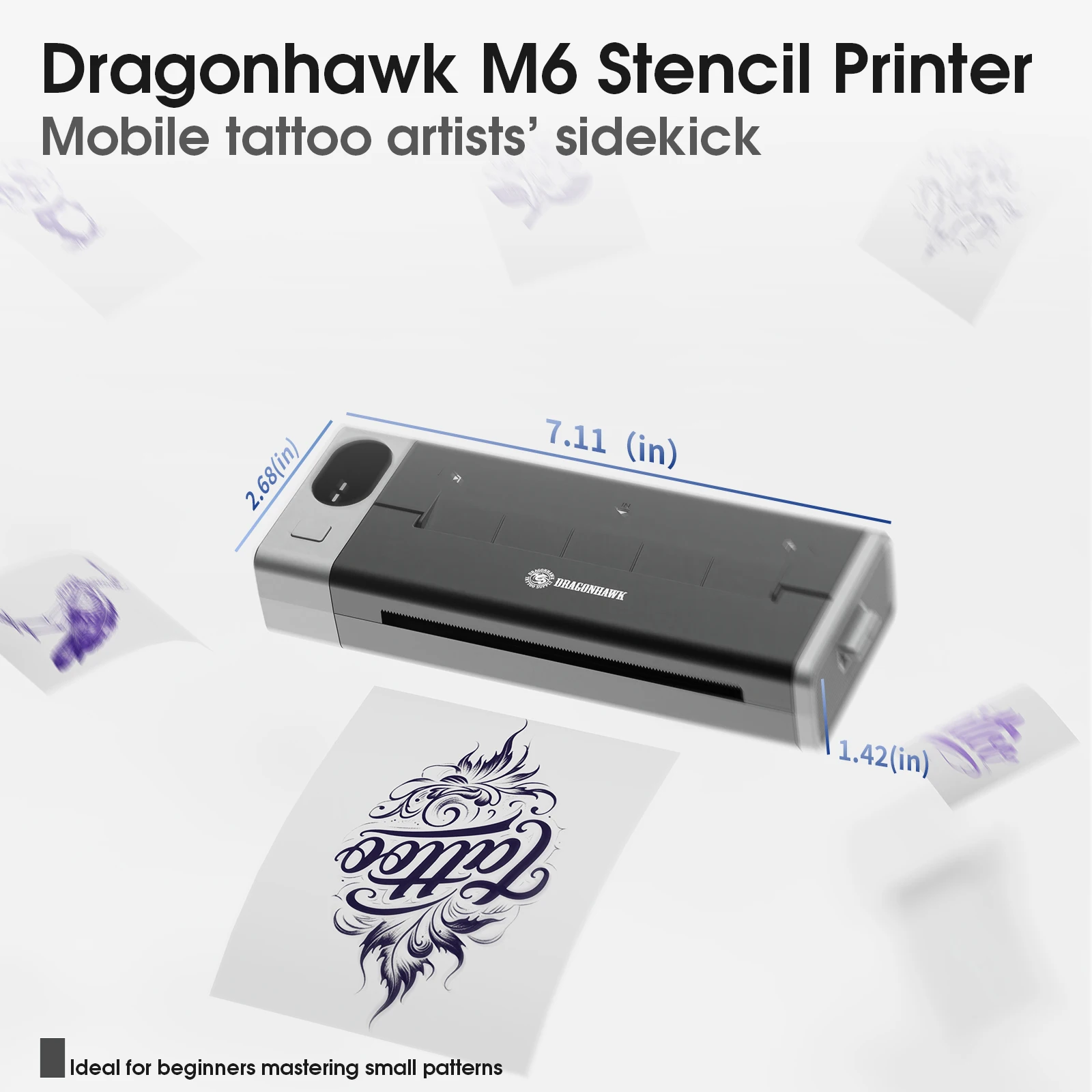 

Dragonhawk M6 Wireless Thermal Tattoo Stencil Printer Compatible with Phone/Tablet/PC/ Bluetooth Supply for Tattoo Artists