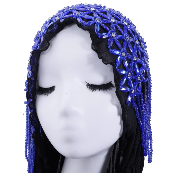 Muslim Luxury Africa Women Headscarf Shawl Long Tail All Match Soft Scarf Head Cover Diamond Tassel Red Beading Muslim Hijab Hat