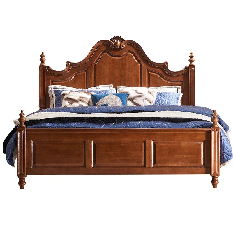 

European style, simple, rustic, solid wood bed, bedroom, double, master bedroom