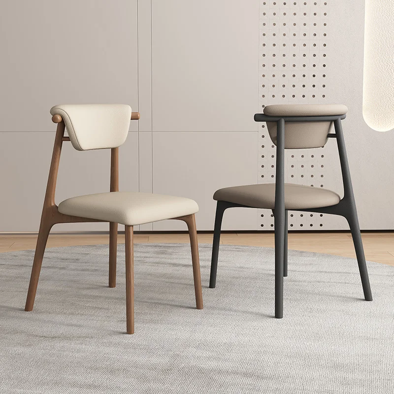 Modern Luxury Leather Dining Chairs with Wooden Frame Minimalist Kitchen Table Chair for Home Comfy Living Room Hotel Cafe Chair
