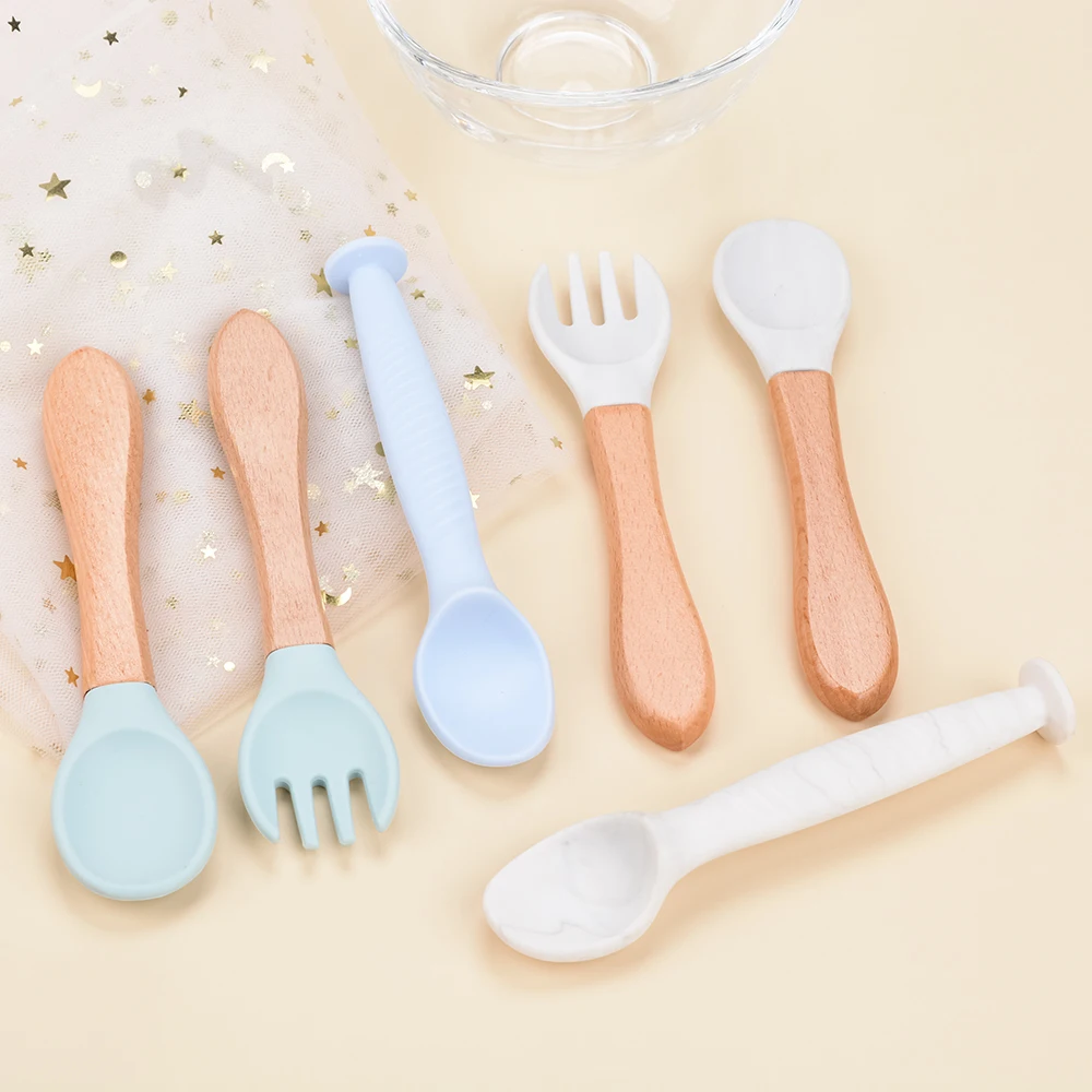 LOFCA Silicone Spoon Feeding Fork Supplies Baby Feeding Fork Spoon Mom Feeding Baby Food Grade BPA Safe Products