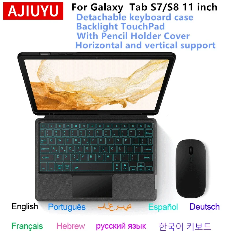 

Touchpad Keyboard For Samsung Galaxy Tab S8 11" SM-X700 SM-X706 Case with Pen Holder for Tab S7 11'' SM-X870 T875 Keyboard cover