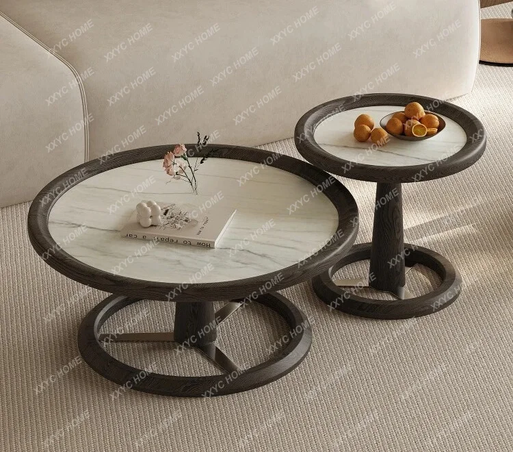 

minimalist coffee table combination round ash wood solid wood marble living room home light luxury