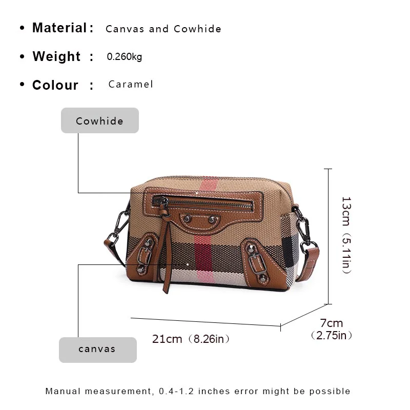 Aidrani Classic and quirky motorcycle bag, genuine leather women\'s checkered shoulder bag, retro square mini crossbody bag