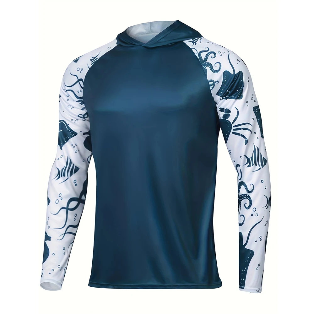 Hooded Men's Long Sleeve Fishing Shirts Wicking Jersey Uv Protection Fishing Casual Wear Fishing Hooded