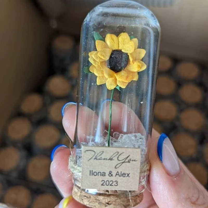 Personalized Flower Dome Glass Bottle,Sunflower Favors,Rustic Wedding Favors for Guests, Engagement, Bathing, Party Gifts, 10Pcs