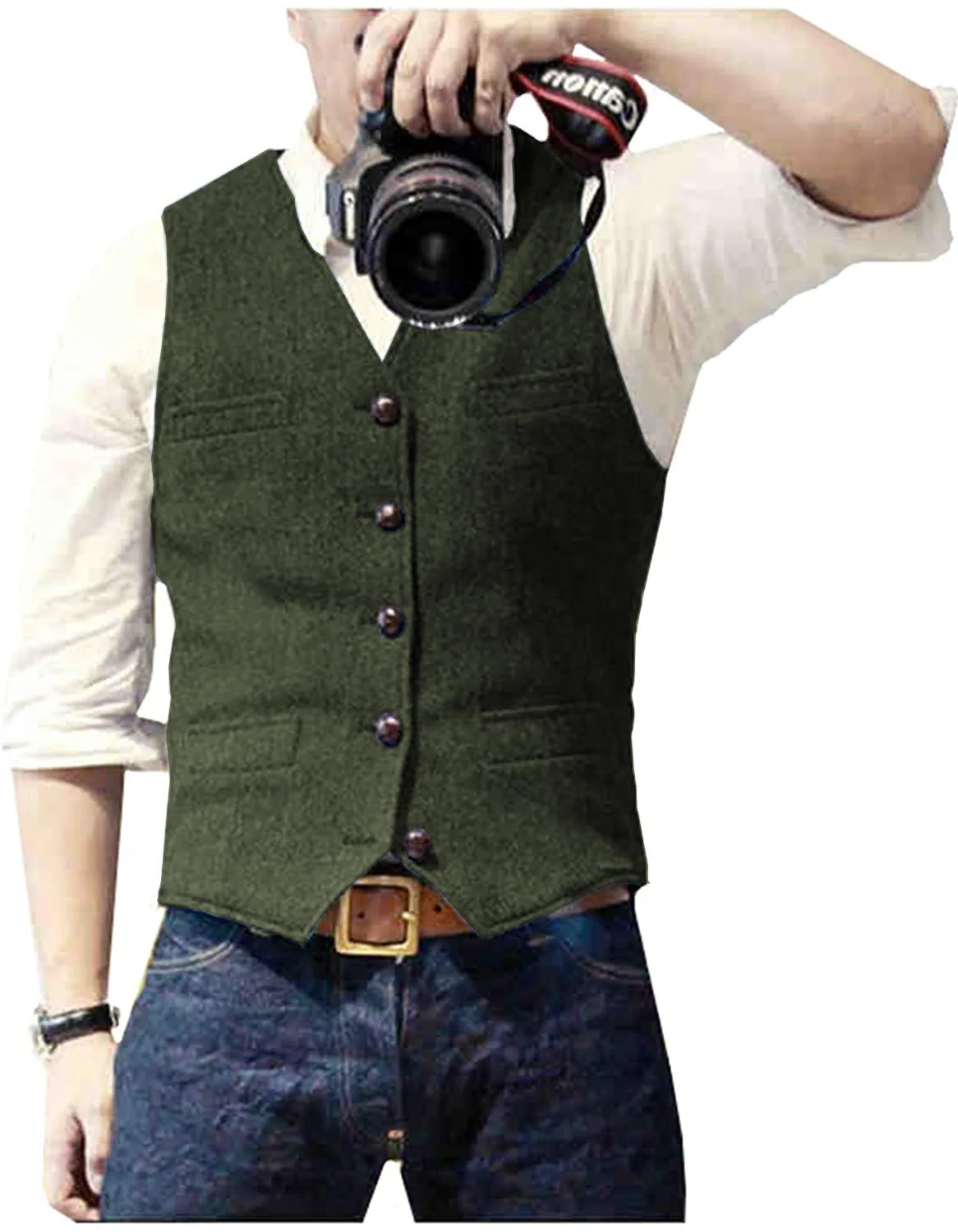 Gilet de costume pour hommes vert militaire simple boutonnage mélangé hommes gilet Denim jean gilet 