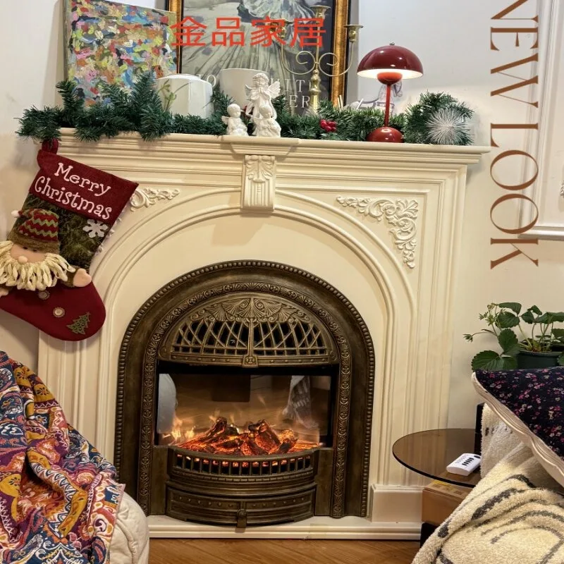 

Customized Carved Solid Wood Mantel Simulation Furnace Arched Fireplace Core Living Room Corner Fireplace Triangular Decorative