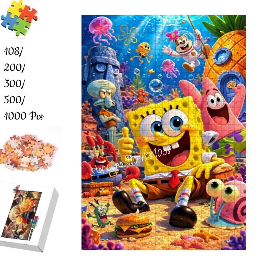 

SpongeBob Squarepants and Friends Jigsaw Puzzles 108 200 300 500 1000 Pieces Toys for Adults Kids Home Decor Family Game Gift