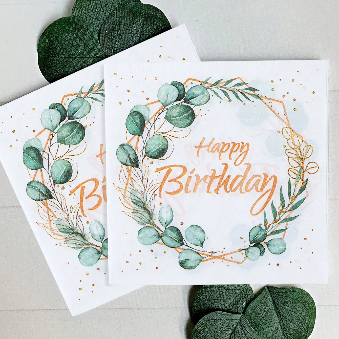 20Pcs Eucalyptus Leaf Green Paper Napkin Gender Reveal Nature Green Theme Shower Birthday Party Supplies