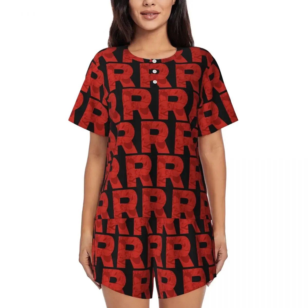 

Letter R Team Rocket Logo Round Neck Short Sleeves Nightdress for Sleeping Sleepshirts Women Soft Pajama Set Short Pants