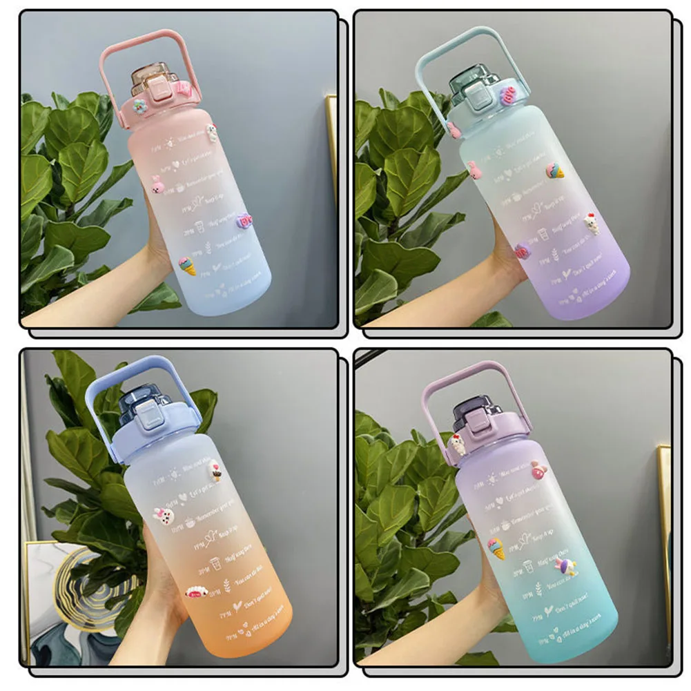 2L Sports Water Bottle with Handle Gradient Matte Motivational Water Bottle Drinking Water Bottle for Outdoor Sports and Fitness