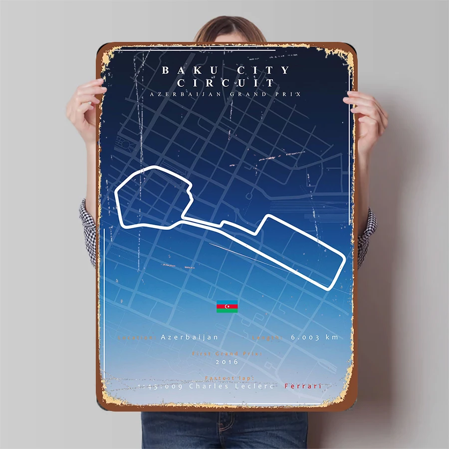 azerbaijao-grande-premio-baku-cidade-circuito-cartaz-de-metal-f1-pista-mapa-arte-da-parede-decoracao-corrida-para-fas-colecao