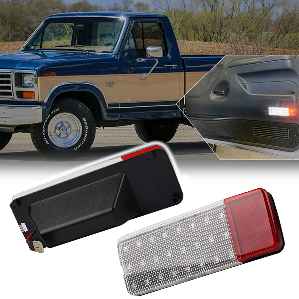 2pcs Red White Side Door Panel LED Courtesy Reflector Warning Light for Ford BRONCO F150 F250 F350 1992-1997