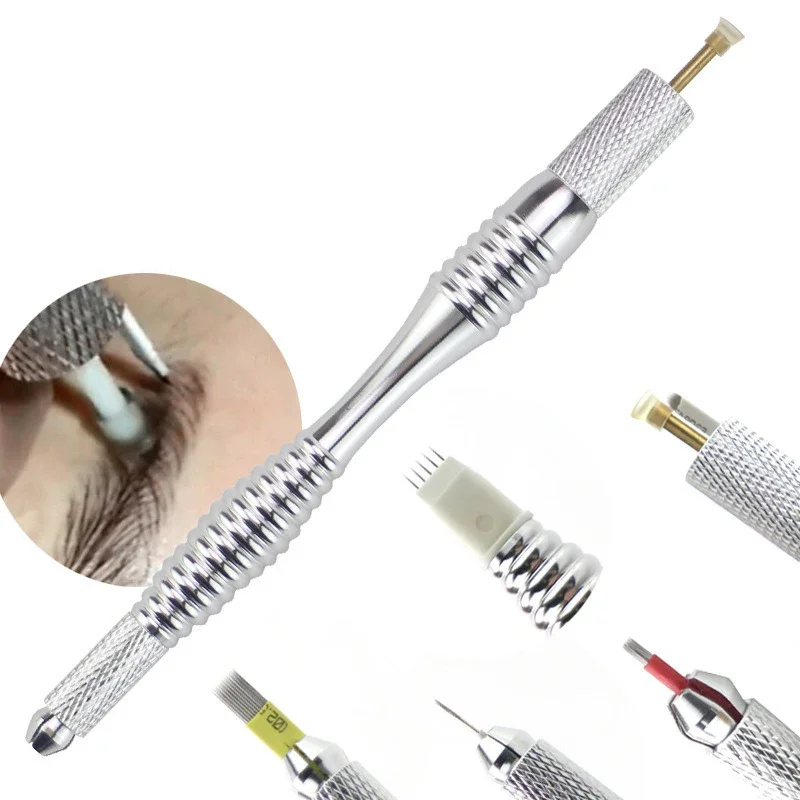 High Quality Double Head Microblading Handles Flat and Round Needle Blade Pen Eyebrow Embroidery Hand Tool Makeup Supply 1pcs