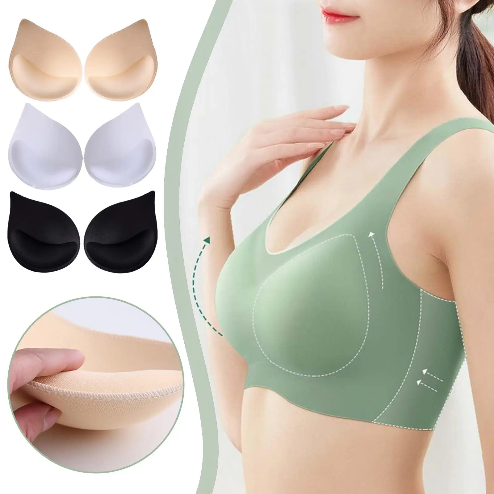 3D Push Up Bra Pads para Mulheres, Inserções Removíveis, Copos Esportivos, Sutiã ou Maiô, Elevador de Peito Pequeno, Esponja Respirável, Br E9H7