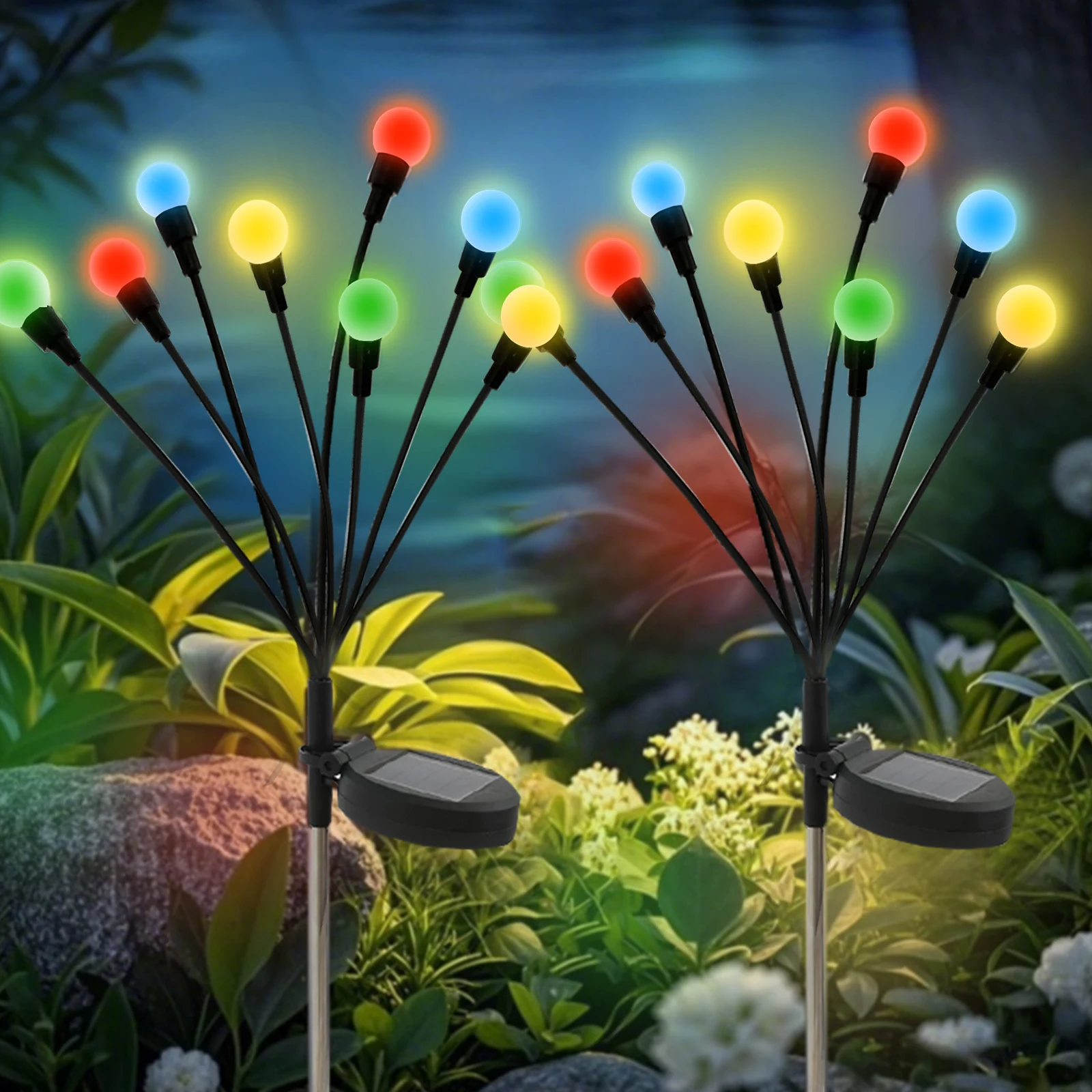 

Colorful 8-Head Solar Firefly Lights Outdoor Decorative Garden Lights Waterproof High Flexibility Iron Wire Heavy-Duty Bulb Base