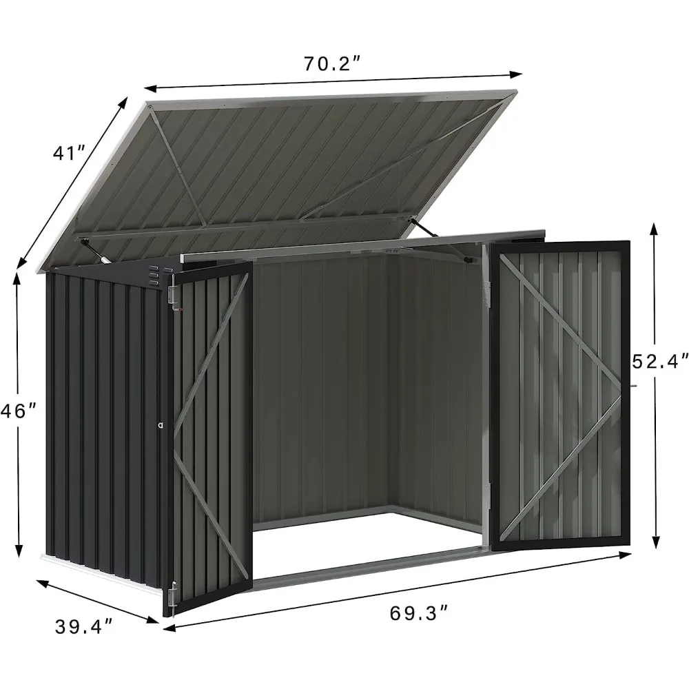 Buitenopslag Schuur 5,8 x 3,3 FT Metalen afvalschuur Waterdichte buitenopslag met dekselketting Hydraulische gasstang voor afval