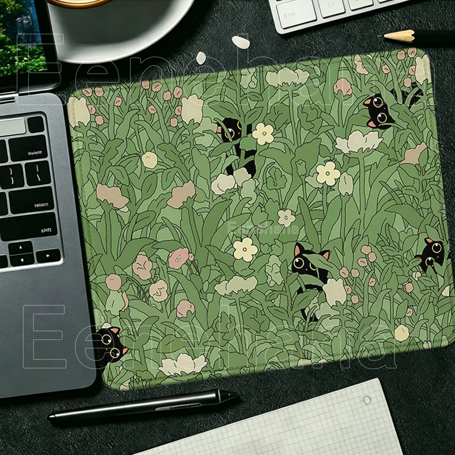 Cute Black Cats Small Size Mouse Pad Green Nature Mouse Pad Gaming Keyboard Kawaii Mousepad Aesthetic Computer Overlock Desk Mat