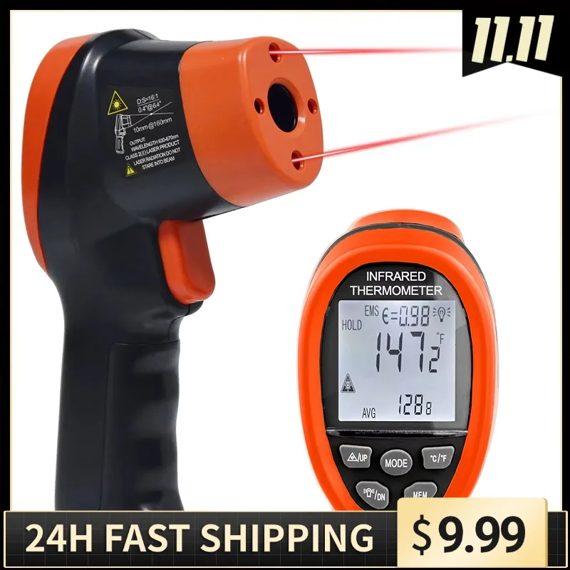 

Infrared Thermometer Non-Contact Digital Laser Temperature Gun with -50°C~800°C, Adjustable Emissivity for Cooking/BBQ/Freezer