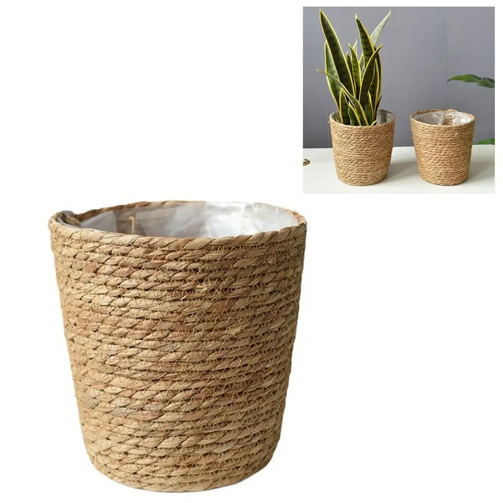 Straw Wicker Woven Planter Basket Handmade Yellow Rattan Seagrass Storage Basket Flower Pot Laundry Clthoes Baskets Home Decor