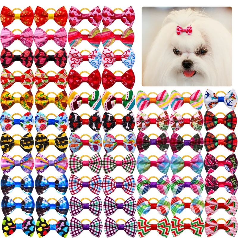 20/10pcs Small Dog Hair Bows Pet Dog Hair Accessories Bows Cat Bows with Rubber Bands for Puppy Yorkshire Hair Decorate