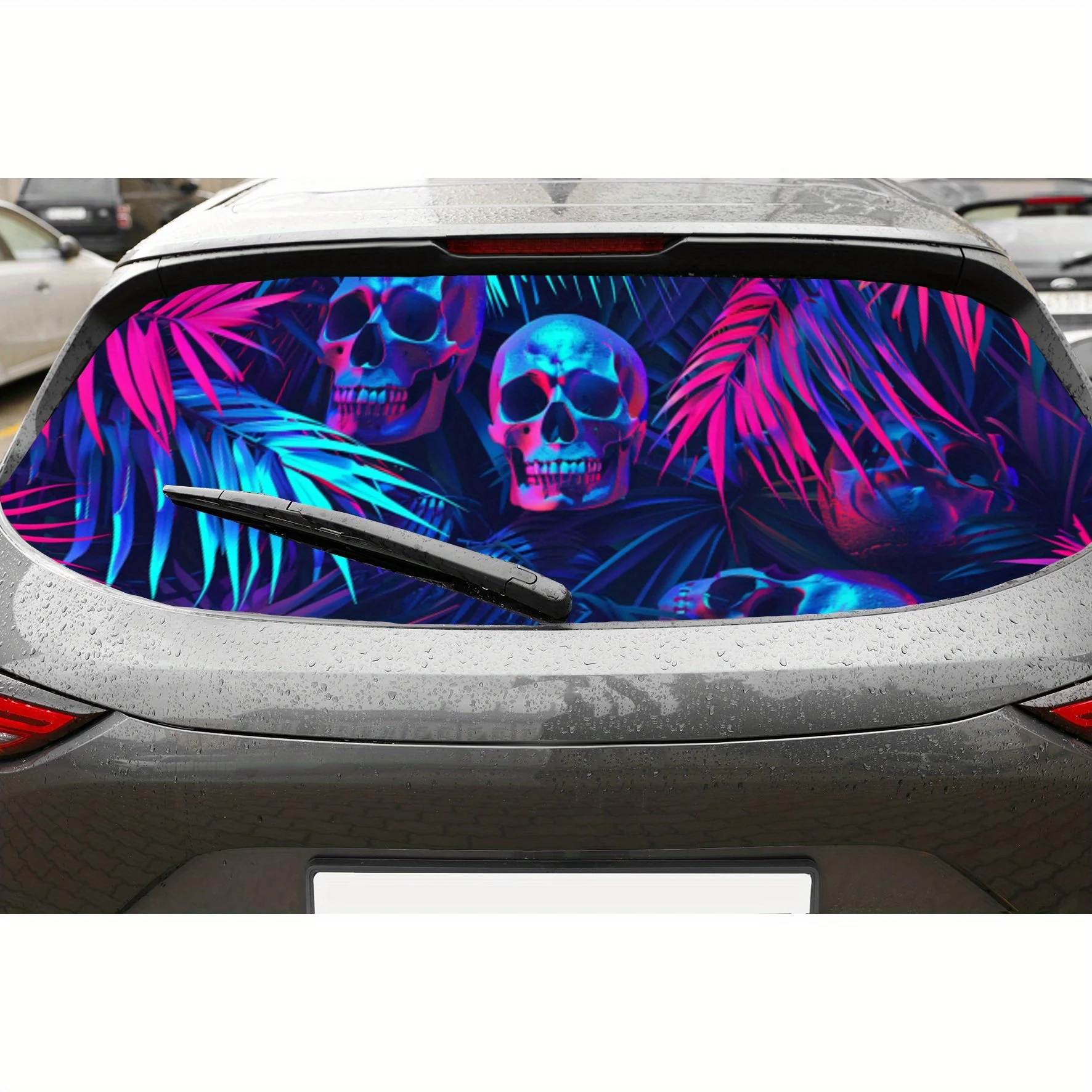 

Colorful Skulls and Plants PVC Perforated Car Vinyl Wraps, Privacy Enhancing Design for Rear Window, Car Rear Windshield Sticker