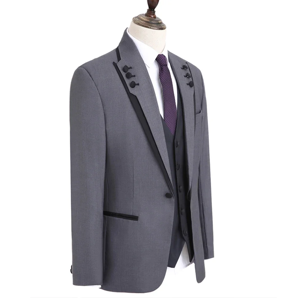 Fashion Men's Suit Leisure 3Pcs A Set Casual Slim Flat Solid Tuxedos For Men Wedding(Blazer+vest+Pants)