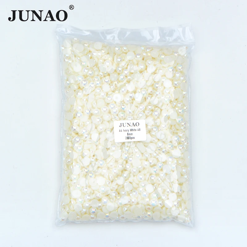 JUNAO 2 4 6 8 10 12 14mm Colour ABS Plastic Flatback Pearl Imitation Half Round Beads In Bulk Applique For DIY Needlework