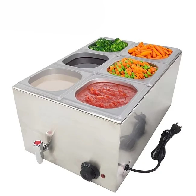 بوفيه من الفولاذ المقاوم للصدأ عالي الجودة لتدفئة الطعام 6 Gn Pans Bain Marie مع صنبور #6