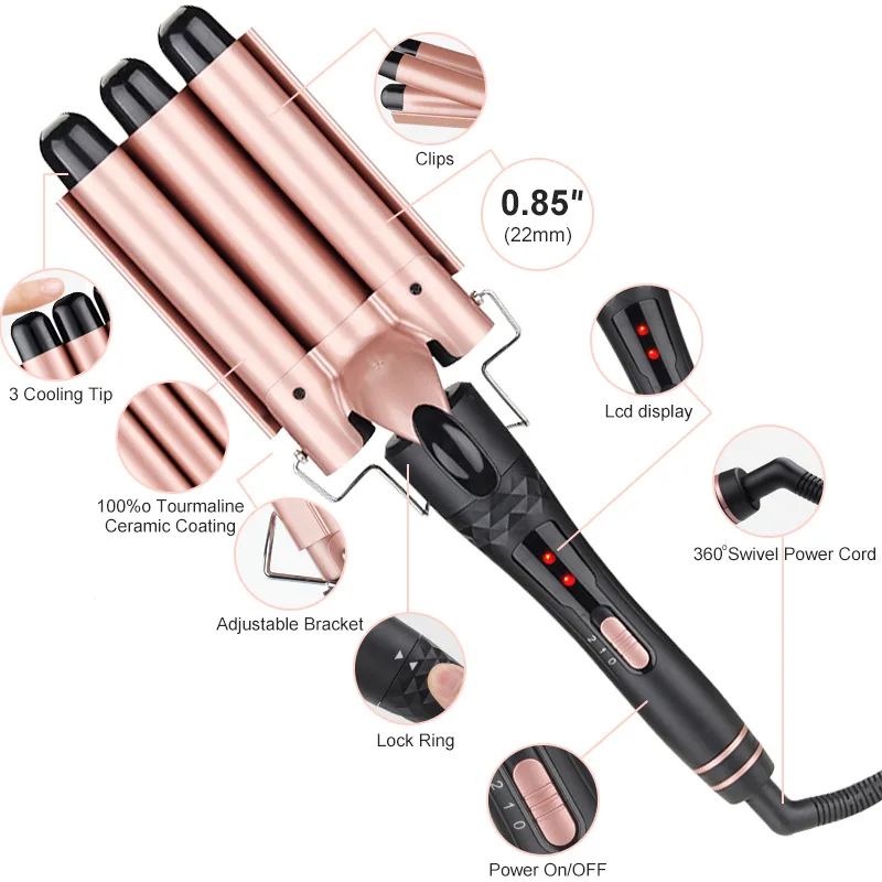 5 in 1 Interchangeable Curling Iron Curl Wand Curling Set LCD Display Private Label Hair Curler Roller Hot Brush Comb Tools