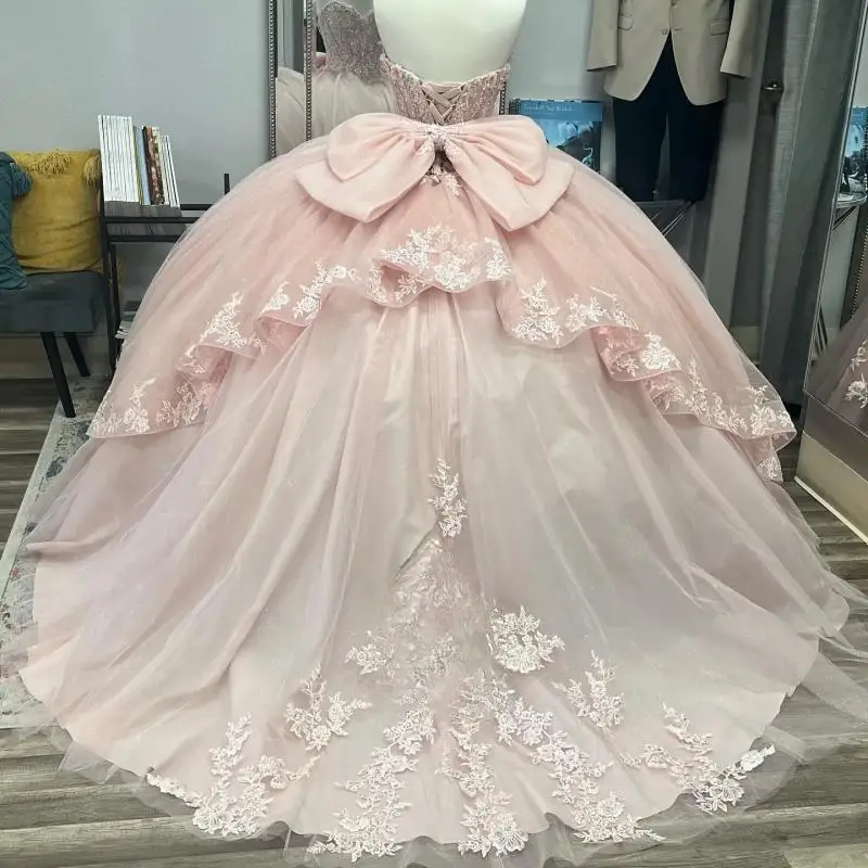 Attractive Quinceanera Dress with Appliques Bow Rhinestones Sweetheart Pleat Cap Sleeves Vestidos De 15 Personalised