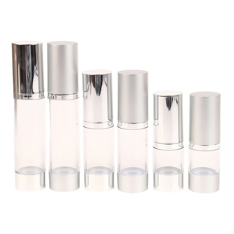 Botellas vacías con bomba de vacío de 15/30/50ml, base de crema Facial portátil, botella sin aire, botella de loción plateada UV, pulverizador de cosméticos