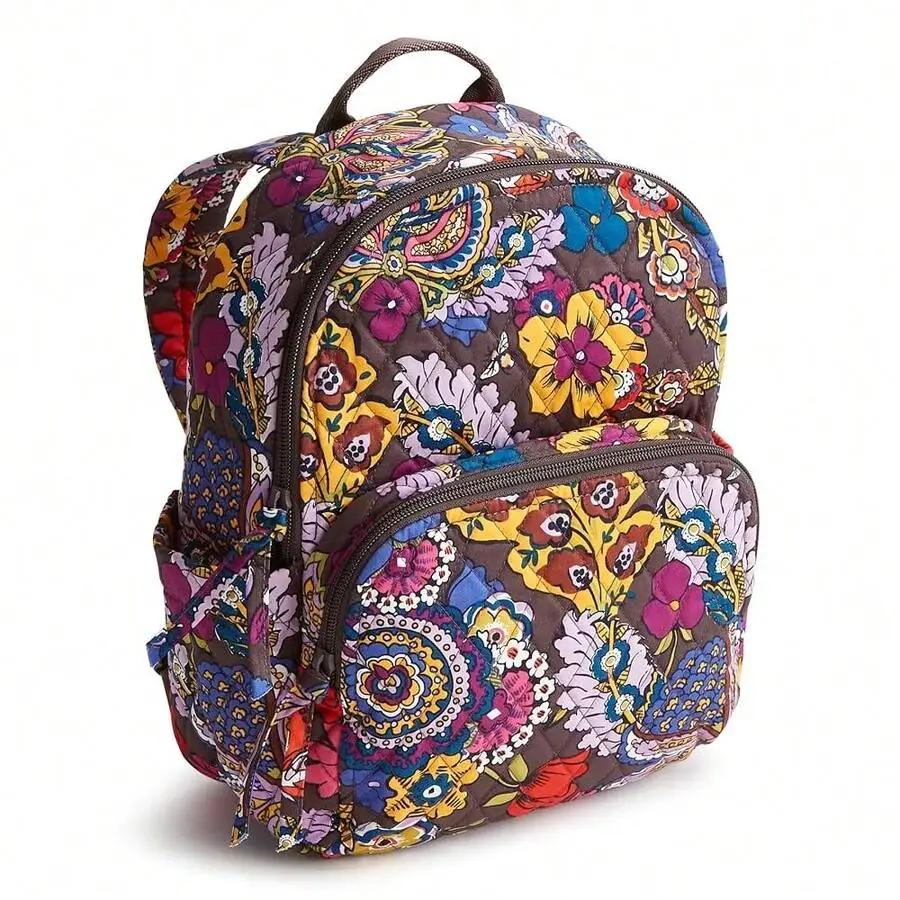 Womens Cotton Floral Print Small Quilted Backpack