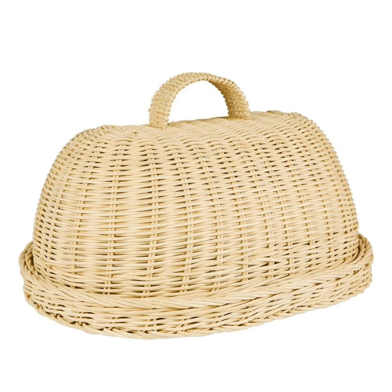 

Handwoven Rattan Bread Basket Fruit Vegetables Serving Baskets with Dust Proof Cover Pantry for Kitchen