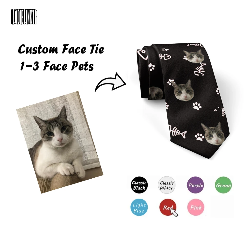 Personality Customized Animal Face Men&Women Neckties Fun Novelty Design Cat Pet Photo Fishbone Footprints Tie Accessories