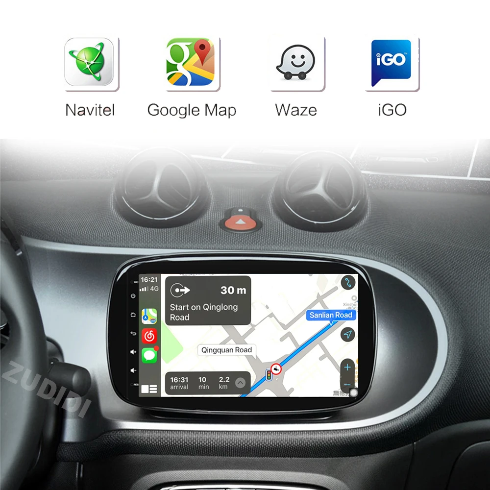 Android 16 para Mercedes Smart 453 Fortwo 2014 - 2020 Autoradio reproductor Multimedia QLED 1280*720 pantalla Carplay Radio de coche 2Din DVD