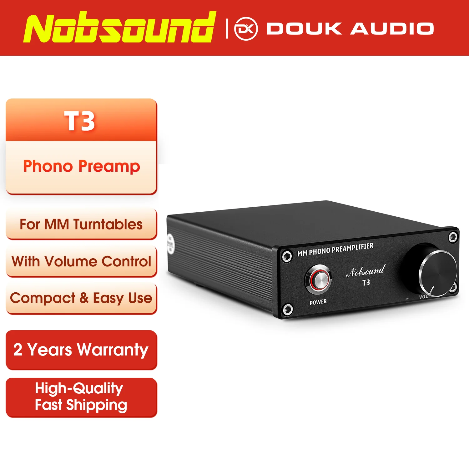 Nobsound T3 Mini T3 MM RIAA 포노 스테이지 프리 앰프 레코드 플레이어 스테레오 프리 앰프 볼륨 조절 기능이있는 HiFi 턴테이블 앰프