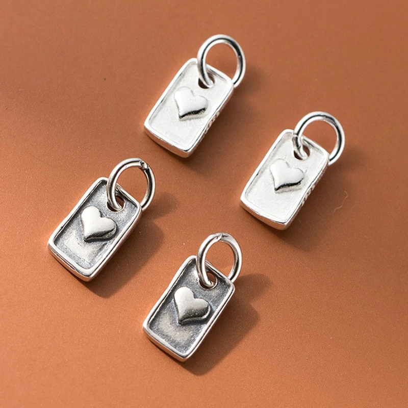 

1pc/Lot 925 Sterling Silver Double Sides Hearts Square Circle Charms 10x6mm Pretty Necklace Pendants DIY Jewelry Accessories